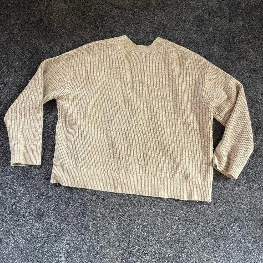 Quince Women's Cream Brown Cardigan Sweater - Picture 2 of 6